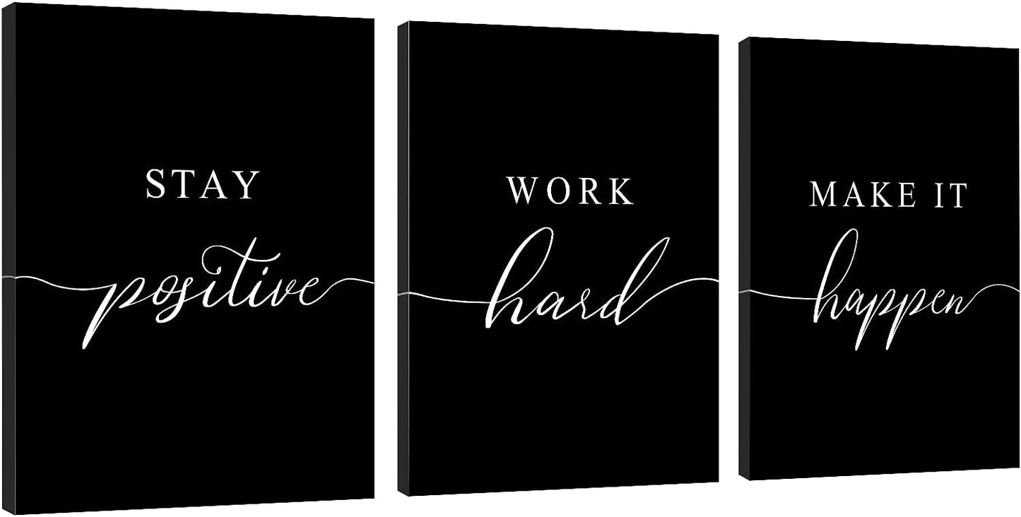 Inspirational Canvas Painting Wall Art -EPHANY ART,Mindset Quotes Prints, Success Framed Entrepreneur Poster Positive Quotes Wall Poster for Home Office Workplace (M-3pcs,12x16inchx3pcs)