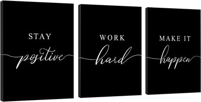 Inspirational Canvas Painting Wall Art -EPHANY ART,Mindset Quotes Prints, Success Framed Entrepreneur Poster Positive Quotes Wall Poster for Home Office Workplace (M-3pcs,12x16inchx3pcs)