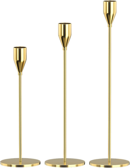 Matte Black Candle Holders Set of 3 for Taper Candles, Decorative Candlestick Holder for Wedding, Dinning, Party, Fits 3/4 inch Thick Candle&Led Candles (Metal Candle Stand)