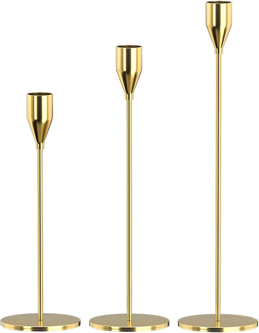 Matte Black Candle Holders Set of 3 for Taper Candles, Decorative Candlestick Holder for Wedding, Dinning, Party, Fits 3/4 inch Thick Candle&Led Candles (Metal Candle Stand)