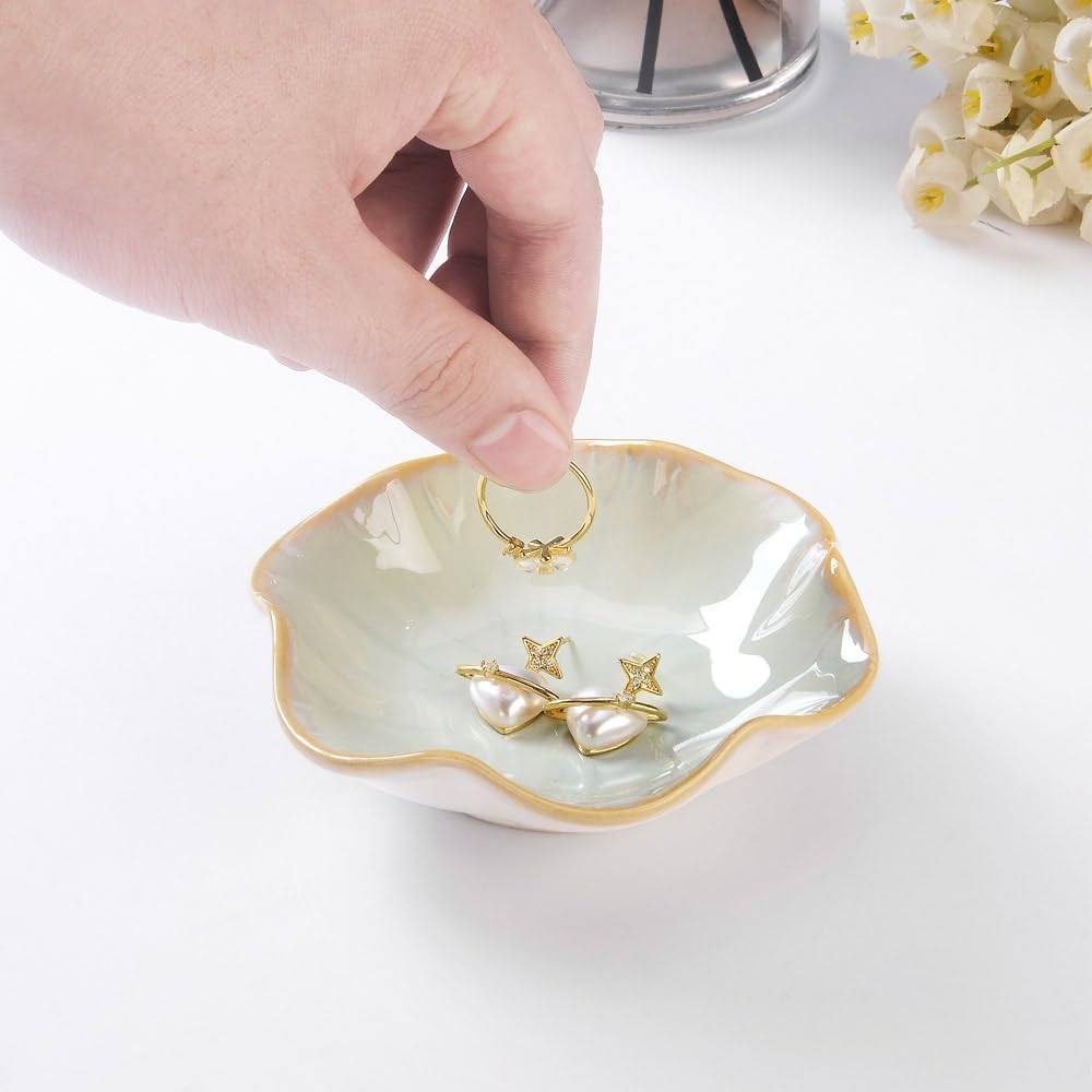 JAMEND CLXP Lotus Leaf Shape Decorative Ring Tray, Small Key Bowl, Ceramic Trinket Tray Jewelry Dish Organizing Necklace Earrings, Home Decoration for Mom Best Friend Sister, Pink.
