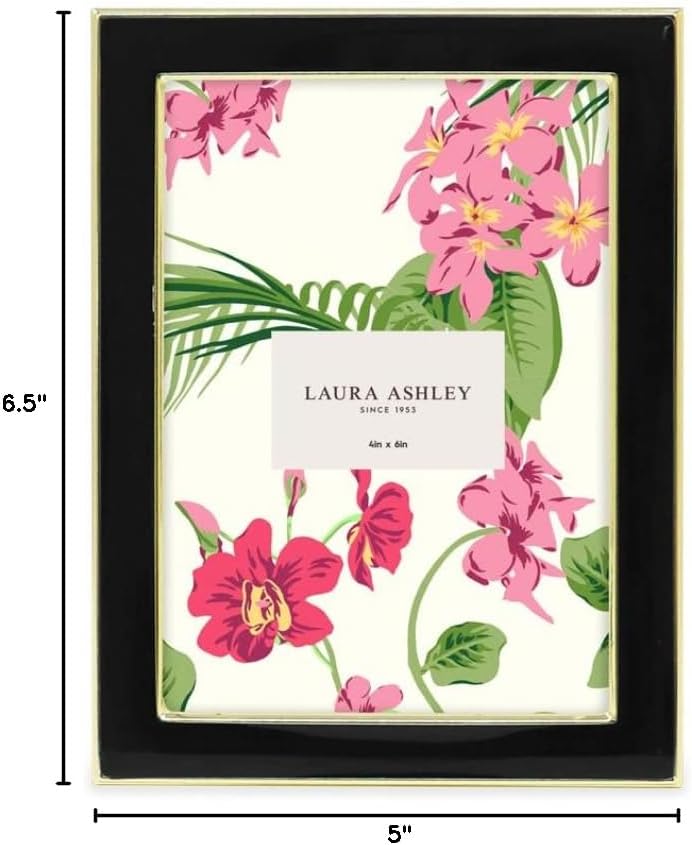 Laura Ashley 5x7 Navy Enamel Picture Frame, Gold Metal Edge with Easel, for Countertop, Counterspace, Tabletop Display, Bookshelf, Desk, Wall Décor, Photo Gallery (5x7, Navy W/Gold)