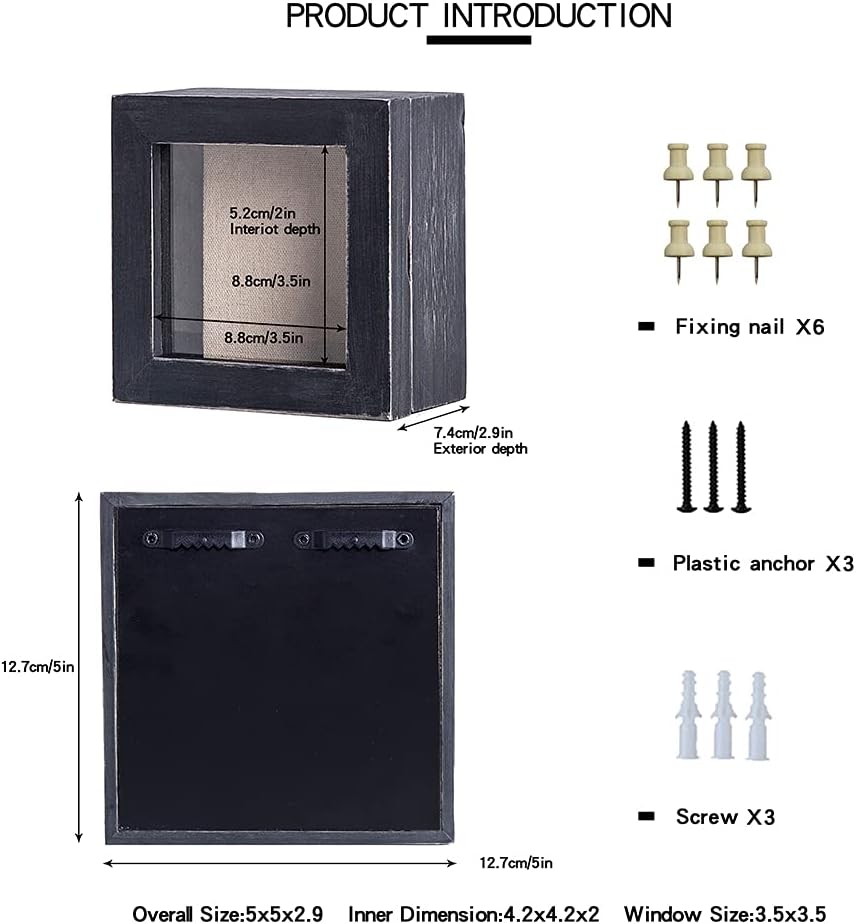 Freezing point Shadow Box Frame 8x8 Shadow Boxes Display Case with Linen Back Memorabilia Awards Medals Bouquet Photos Picture Badge Wedding Memory Box for Keepsakes Carbonized Small Pin Board