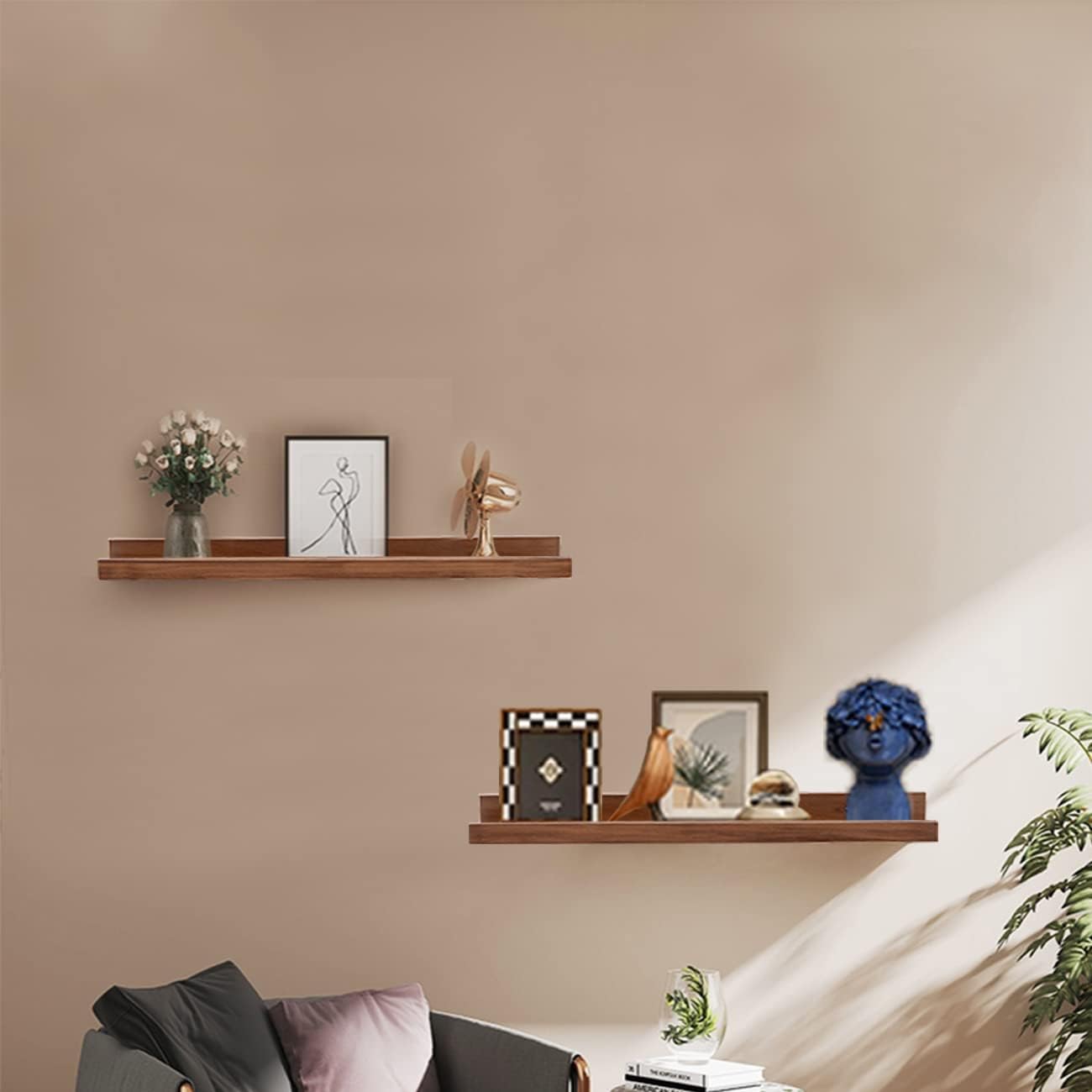 AZSKY Floating Shelves Wall Mounted Set of 2 Natural Wood Picture Shelves Wall Shelves for Bedroom Bathroom Living Room Kitchen Laundry Room Storage & Decoration 24 Inch