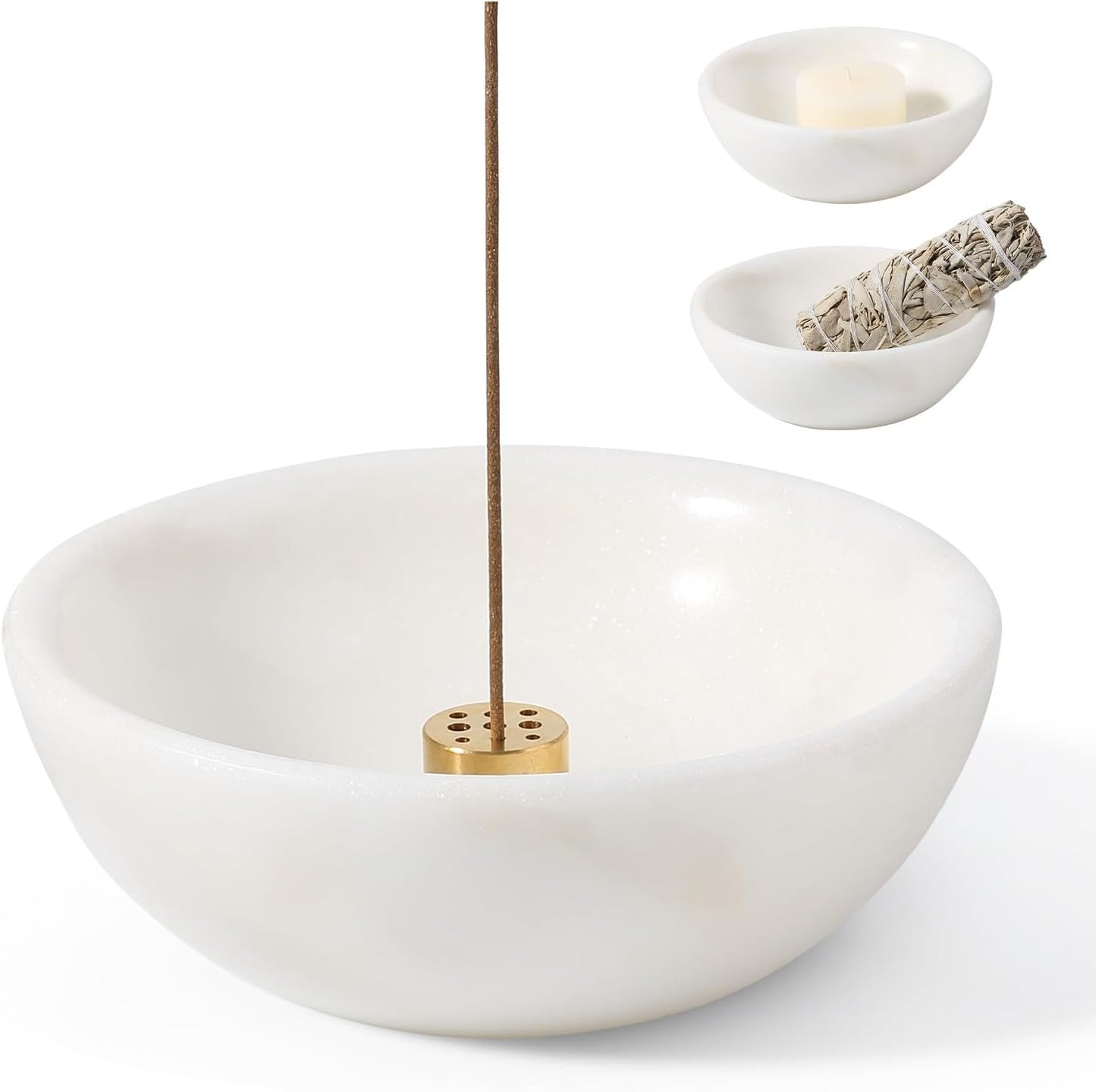 Koville Natural Marble Incense Holder, Incense Holder for Sticks with 9 Holes, Handmade Incense Burner Ash Catcher for Meditation Yoga SPA, Balsam Fir/Palo Santo/Sage/Cone (Green)