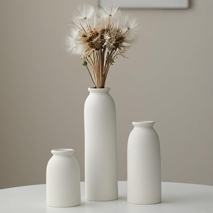 10.4 inches Tall Decorative Ceramic Vase Set, 3 Pieces, Nordic Modern Boho Style, White, Modern Farmhouse for Home Decor (Coffee Mix)