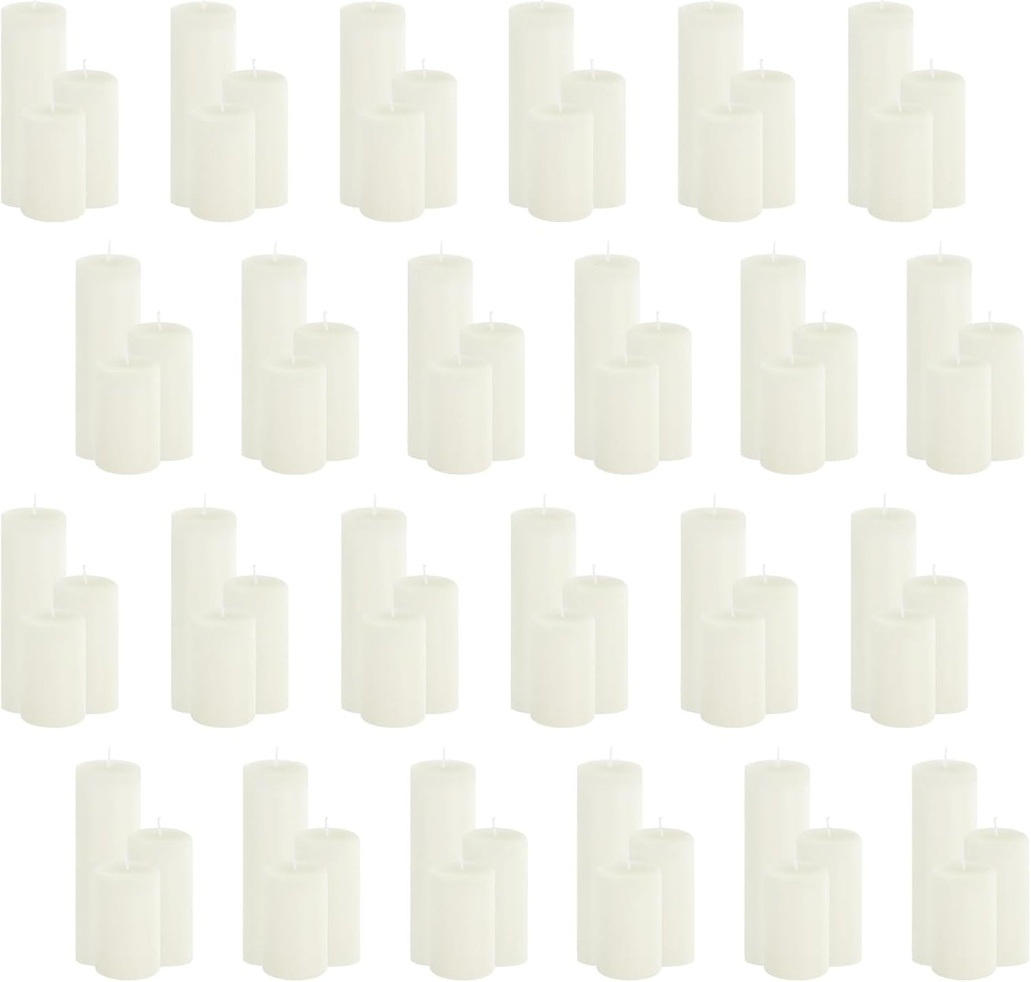 18 Pcs White Pillar Candles Bulk Set，Hurricane Candles，3 Different Lengths 2 x 3/4/6 Inch (6 Each)，Dripless Unscented Smokeless，Gives You a Better Atmosphere When Organizing an Event Party.