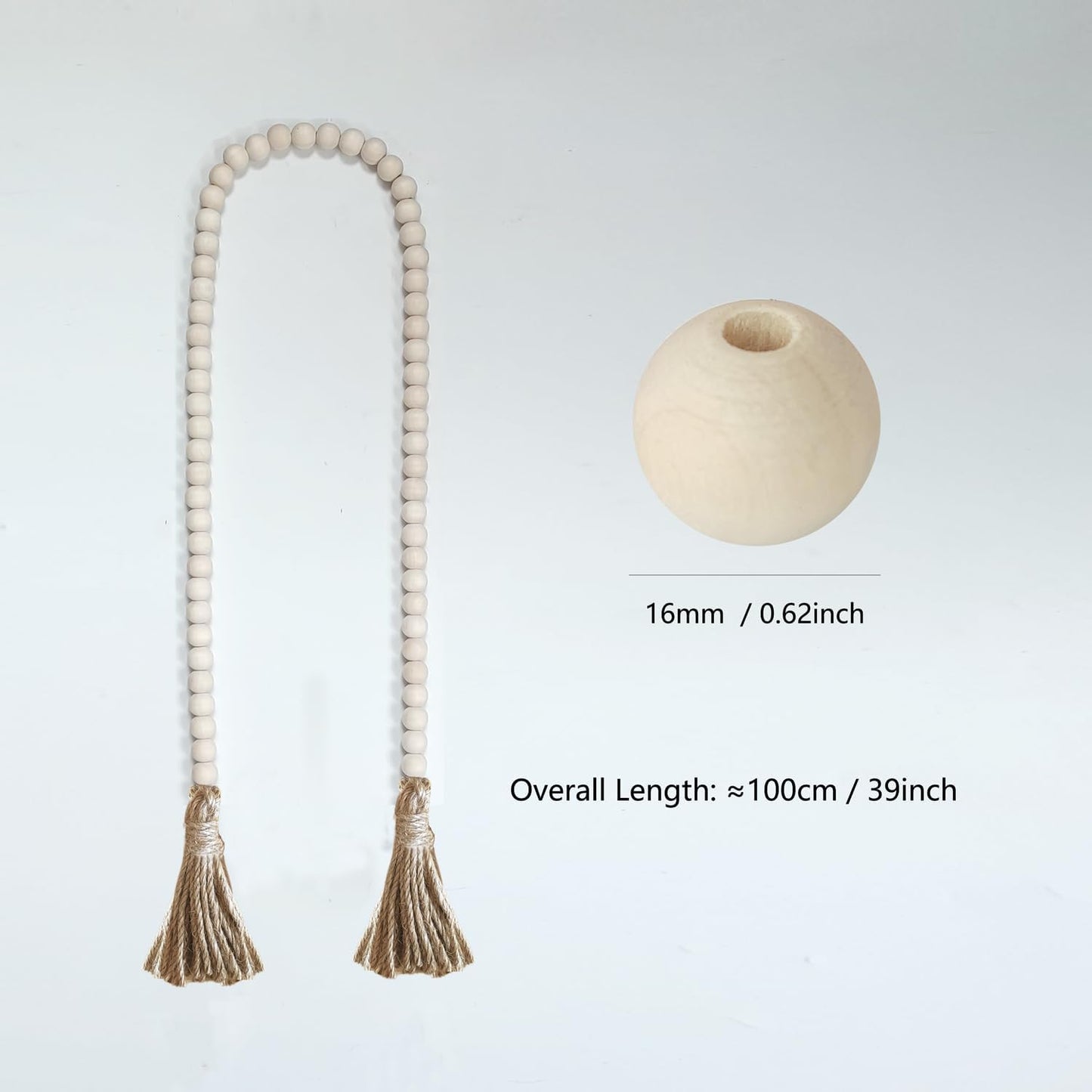 Boho Decor Wood Beads Garland Farmhouse Wall Hanging Decorations Natural Wooden Bead Tassel Decorative for Coffee Table Christmas and Prayer (Nature, 58")