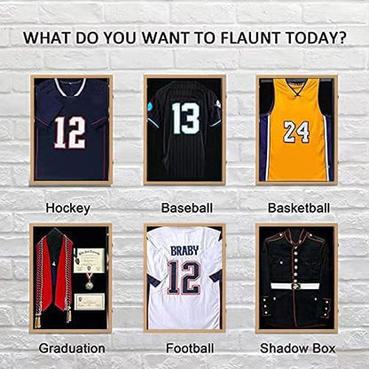 KCRasan Jersey Display Frame Case - Large Lockable Frames Shadow Box with UV Protection for Baseball Basketball Football Soccer Hockey Sport Shirt Matte Black Finish
