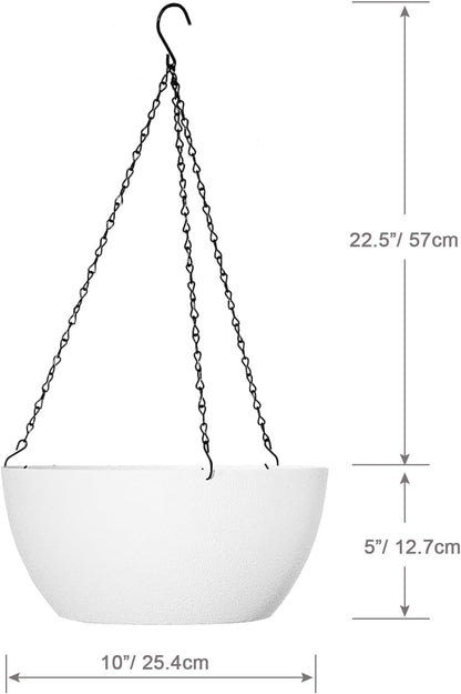 WSMKSZ 10 inch Hanging Planters for Outdoor Indoor Plants with Drainage Holes and Chain, 2 Pack Round Hanging Flower Pots for Garden Home Porch Decor, Black