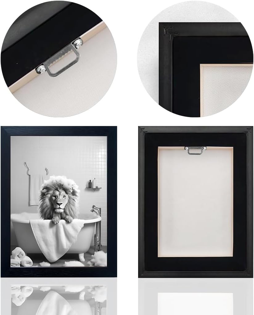 Bathroom Picture Wall Decor, Framed Black and White Bathroom Wall Art, Toilet Paper in Little Funny Raccoon's Hand Animal Canvas Print Painting
