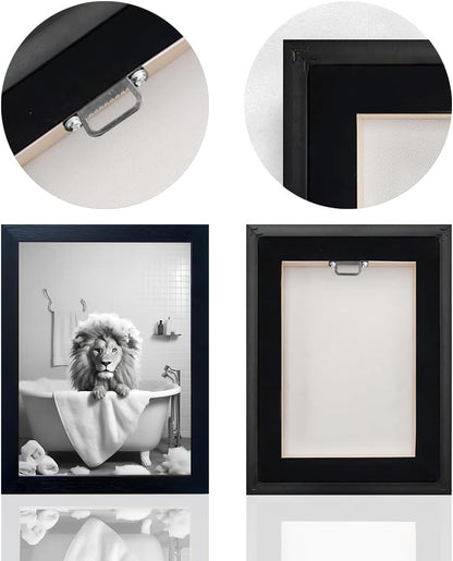 Bathroom Picture Wall Decor, Framed Black and White Bathroom Wall Art, Toilet Paper in Little Funny Raccoon's Hand Animal Canvas Print Painting