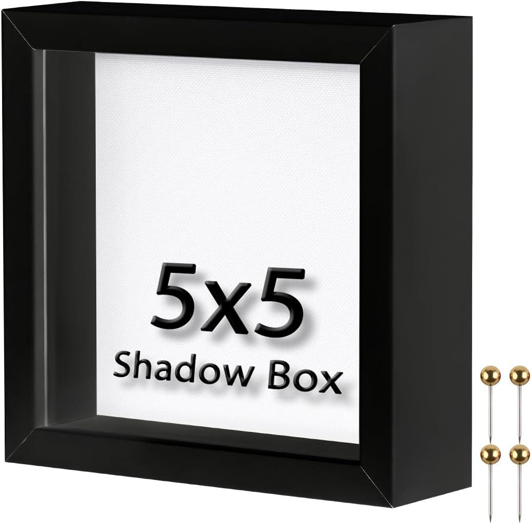 8x10 Shadow Box Frame | Soft Linen Back & Push Pins Included, Polystyrene Glass Memory Display Case for Flowers, Tickets & Cherished 3D Items, Black