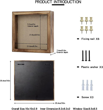 Freezing point Shadow Box Frame 8x8 Shadow Boxes Display Case with Linen Back Memorabilia Awards Medals Bouquet Photos Picture Badge Wedding Memory Box for Keepsakes Carbonized Small Pin Board