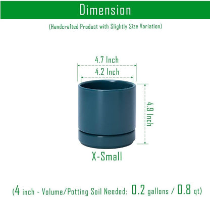 D'vine Dev 6.5 Inch Ceramic Planter Pot with Drainage Hole and Saucer, Indoor Cylinder Round Planter Pot, Olive, 94-O-C-J
