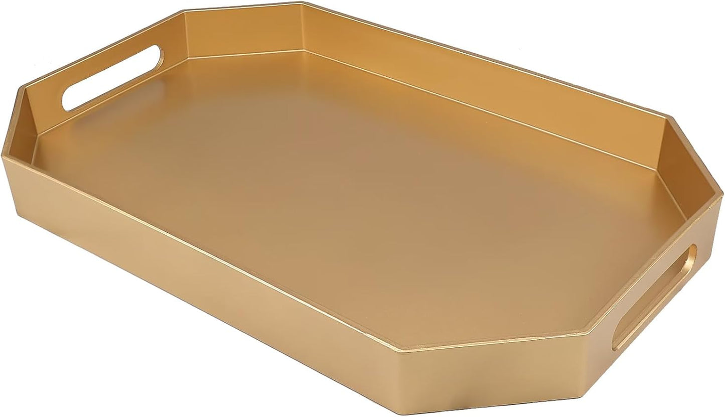 Green Decorative Tray with Handles, Versatile Serving Tray for Coffee Table, Ottoman, Ideal for Serving, Displaying, Organizing, 15.7"*10.2"*1.57"