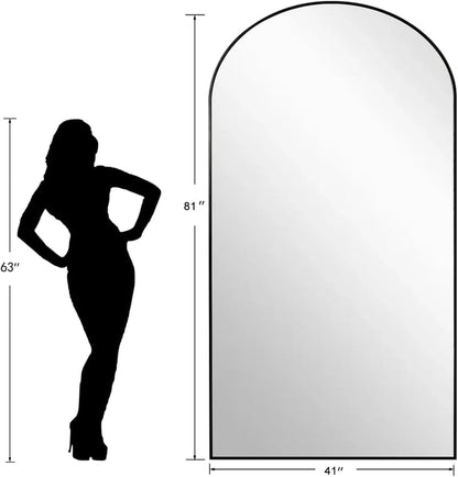 Dewfig Arched Full Length Mirror, 76"x34" Large Floor Mirror, Full Body Mirrors for Leaning or Hanging, Standing Mirrors for Bedroom, Living Room,Dressing Room, Aluminum Alloy Frame, Black