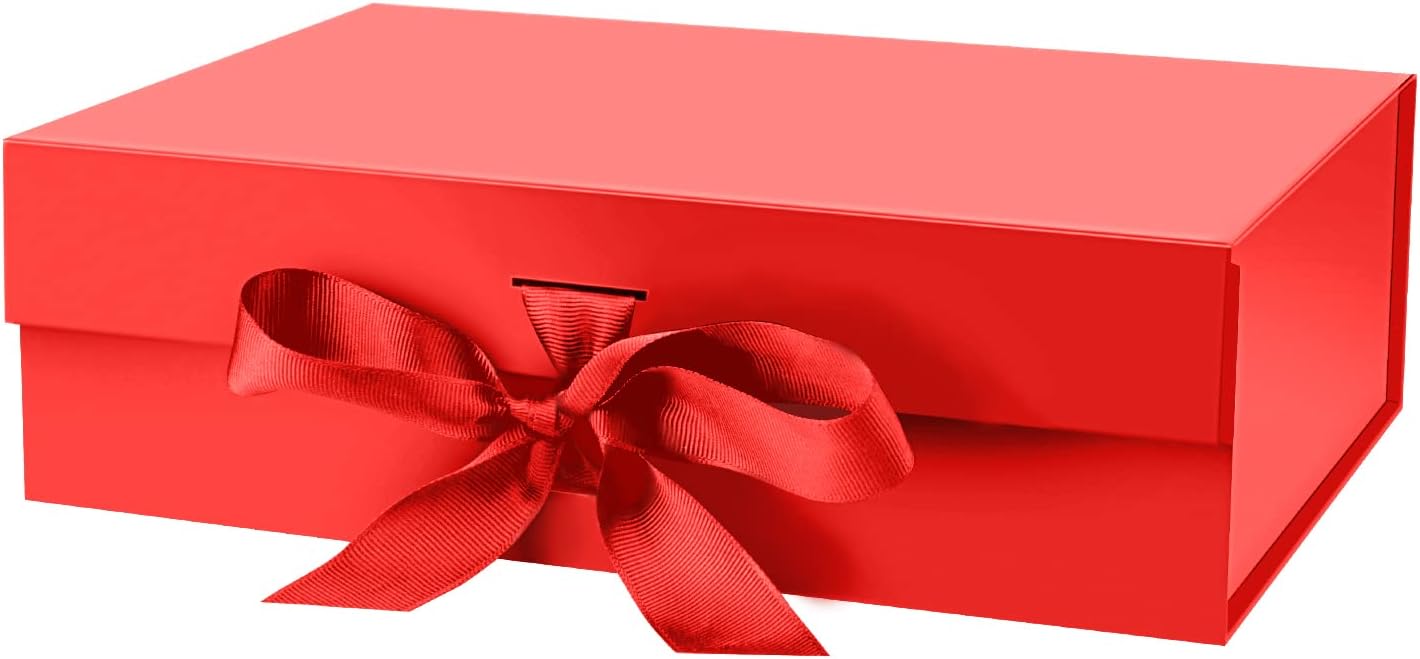 DaiJoob Gift Box with Lid for Presents 10.5x7.5x3.1 Inches with Ribbon and Magnetic Closure(1-Pack) (Black)