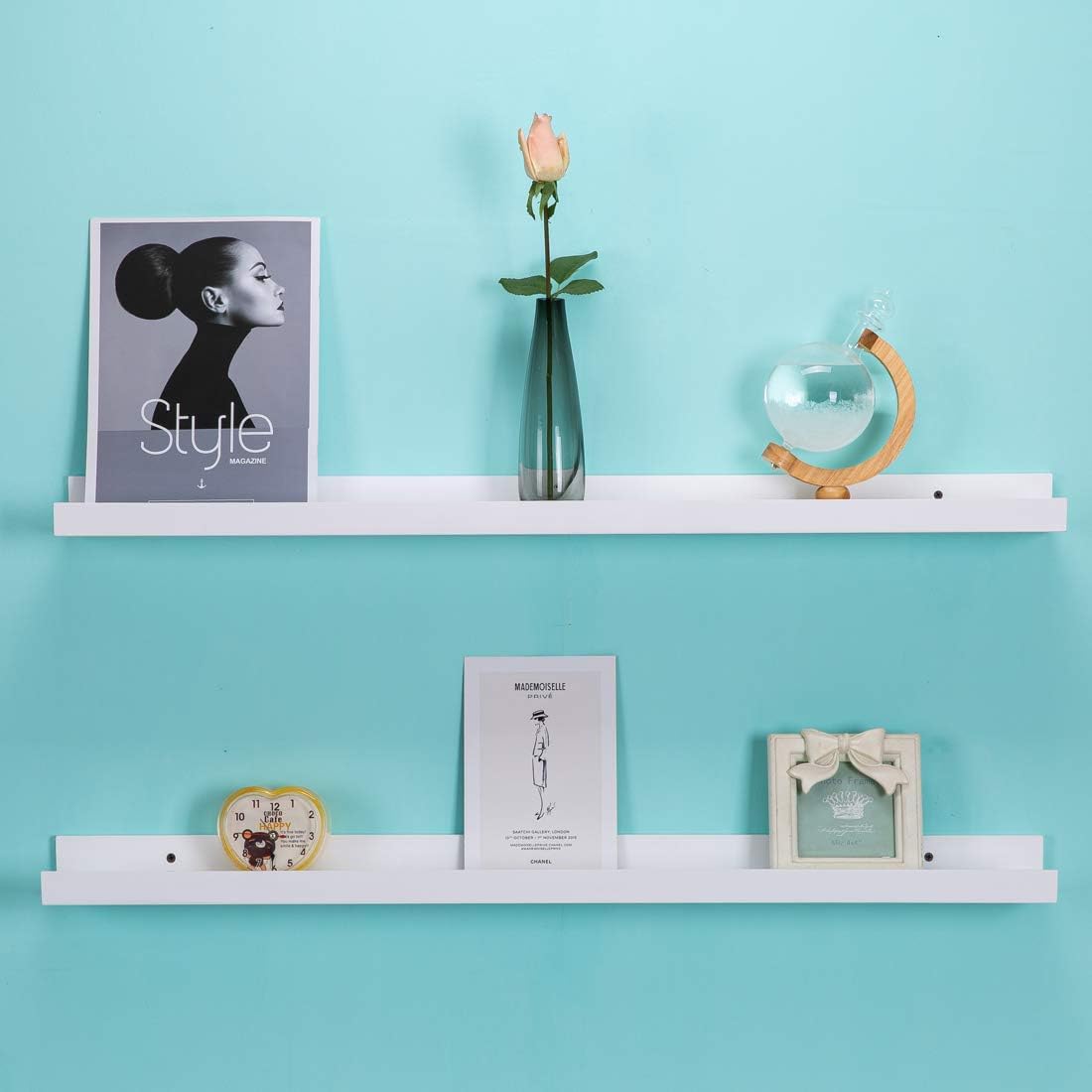 AZSKY Floating Shelves Wall Mounted Set of 2 Natural Wood Picture Shelves Wall Shelves for Bedroom Bathroom Living Room Kitchen Laundry Room Storage & Decoration 24 Inch