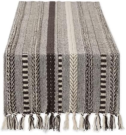 DII Farmhouse Braided Stripe Table Runner Collection, 15x72 (15x77, Fringe Included), Black