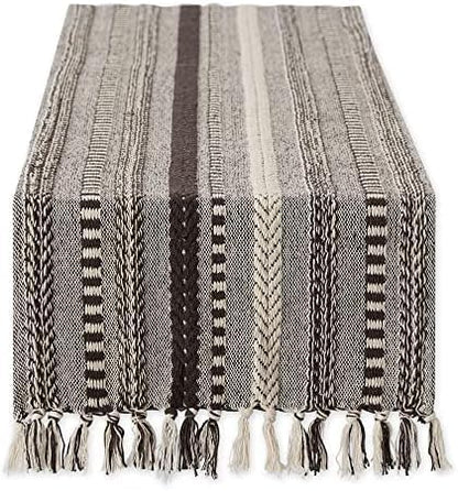 DII Farmhouse Braided Stripe Table Runner Collection, 15x72 (15x77, Fringe Included), Black