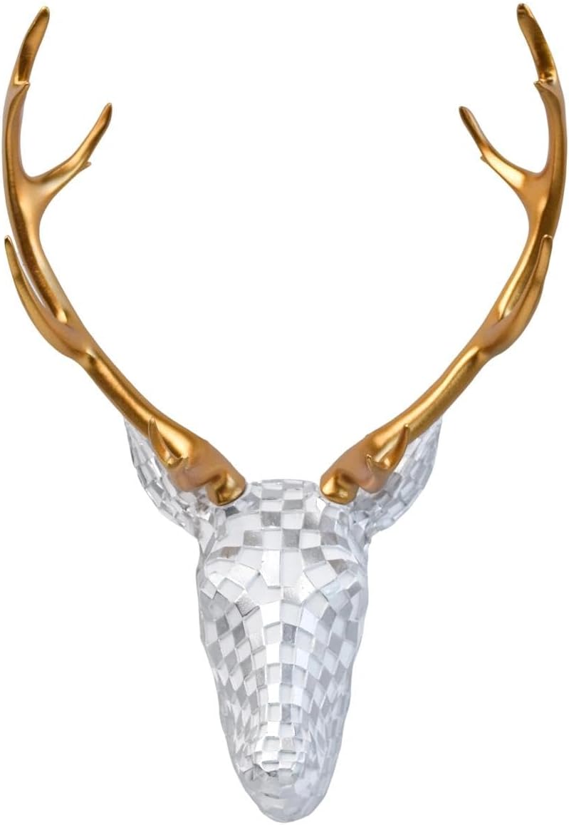GIGICICI Mosaic Deer Head Wall Decor 15.7x8.7 Inch, Artistic Faux Resin Animal Head Wall Sculpture Hanging for Living Room Bedroom Kitchen Office, Black-White Gift
