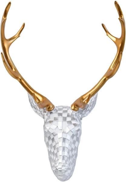 GIGICICI Mosaic Deer Head Wall Decor 15.7x8.7 Inch, Artistic Faux Resin Animal Head Wall Sculpture Hanging for Living Room Bedroom Kitchen Office, Black-White Gift
