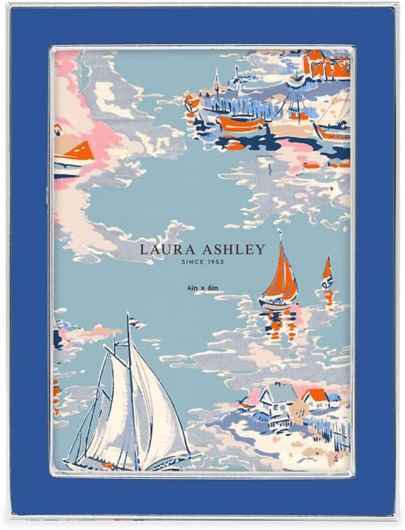 Laura Ashley 5x7 Navy Enamel Picture Frame, Gold Metal Edge with Easel, for Countertop, Counterspace, Tabletop Display, Bookshelf, Desk, Wall Décor, Photo Gallery (5x7, Navy W/Gold)