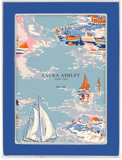 Laura Ashley 5x7 Navy Enamel Picture Frame, Gold Metal Edge with Easel, for Countertop, Counterspace, Tabletop Display, Bookshelf, Desk, Wall Décor, Photo Gallery (5x7, Navy W/Gold)