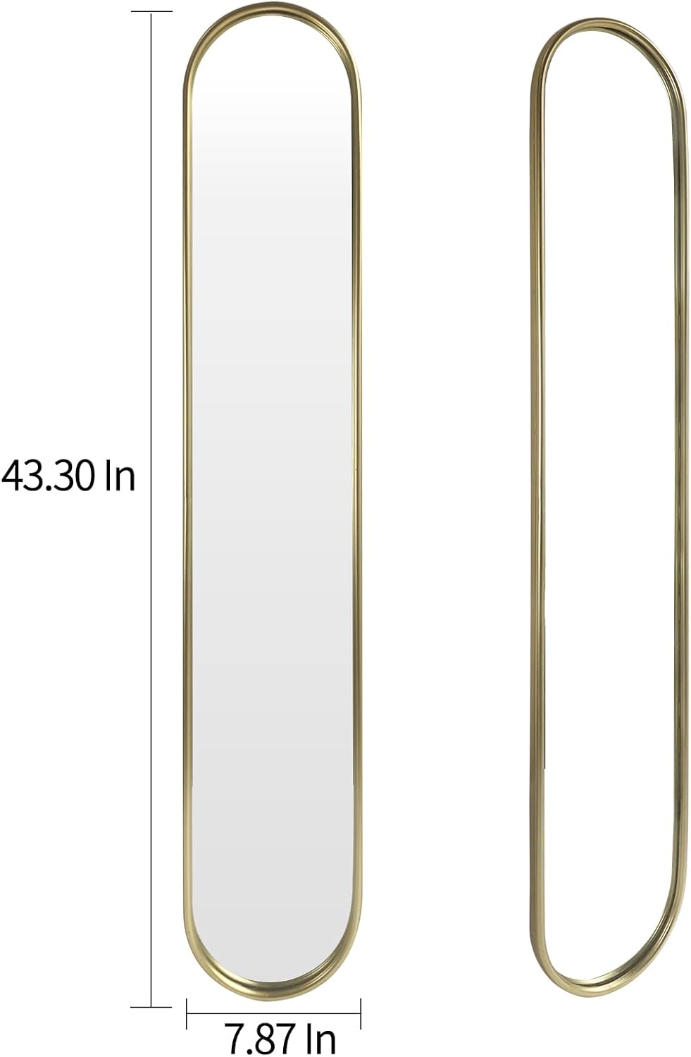 OUSHUAI Gold Tall Mirror,Narrow Capsule Long Mirrors with Metal Frame for Entryway,Hallway,Living Room 44"X8" (3pcs)