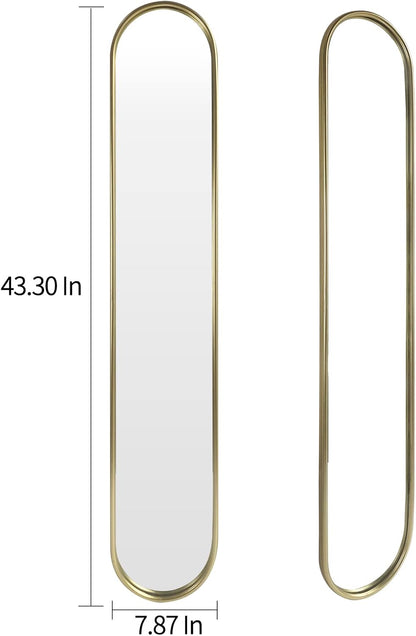 OUSHUAI Gold Tall Mirror,Narrow Capsule Long Mirrors with Metal Frame for Entryway,Hallway,Living Room 44"X8" (3pcs)