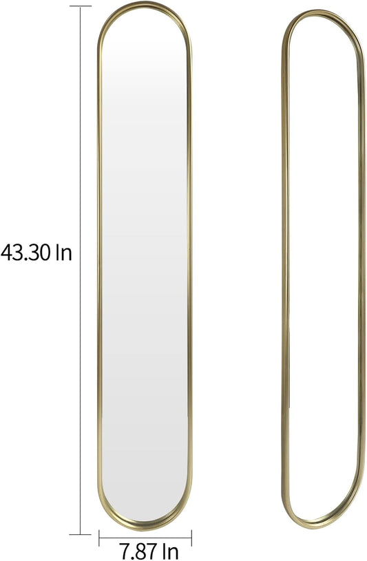 OUSHUAI Gold Tall Mirror,Narrow Capsule Long Mirrors with Metal Frame for Entryway,Hallway,Living Room 44"X8" (3pcs)