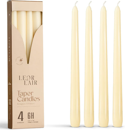 Leor & Lair Ivory Taper Candles - 4 Pack 10" Ivory Candlesticks - Unscented Cream Candle Sticks for Home Decoration, Holiday Tables, Weddings, Restaurants & Business Events