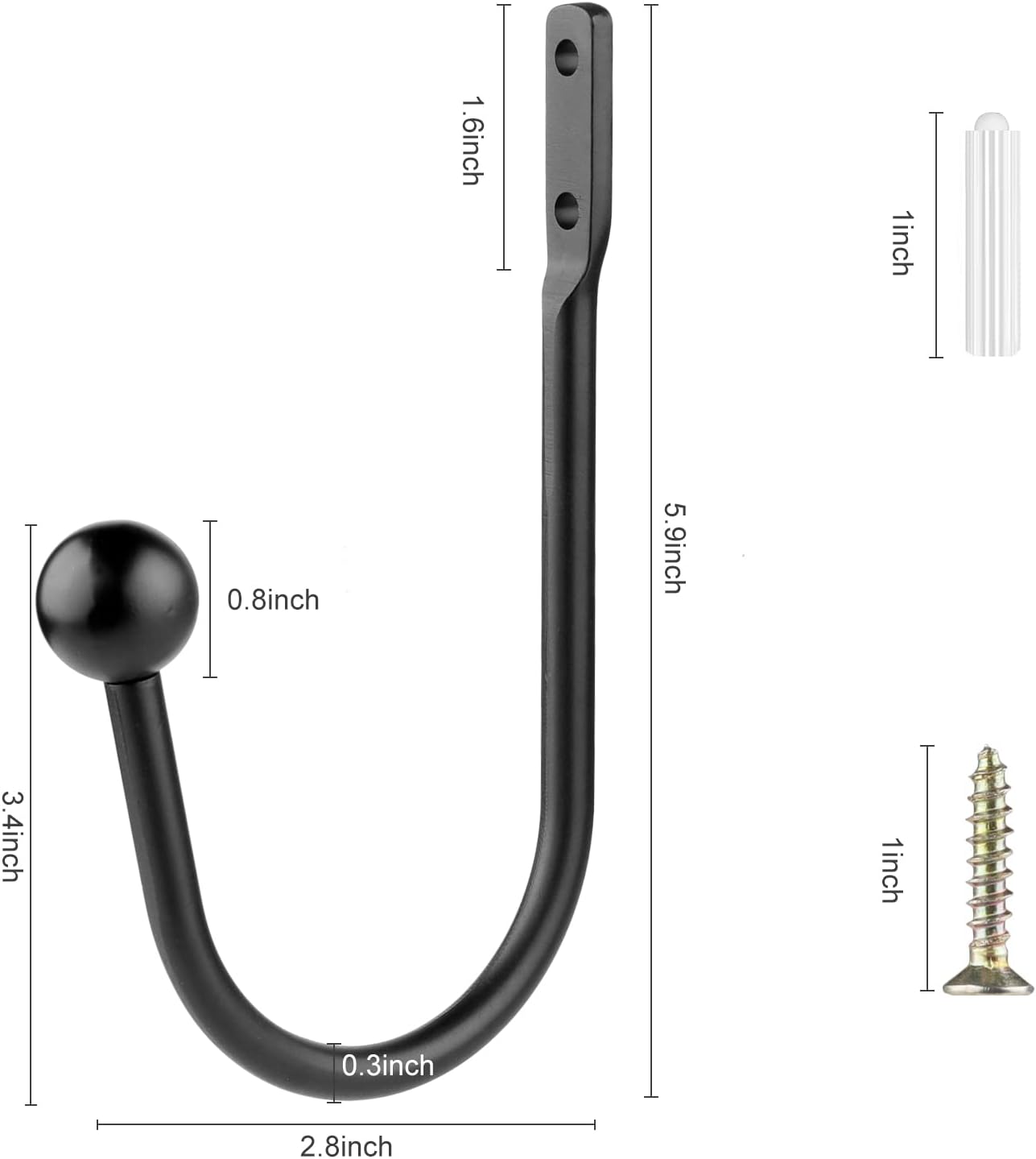 Curtain Holdbacks, 4pcs Curtains Holder Wall Mounted Drapery Tiebacks Retro Window Hook for Home Decor, Matte Black
