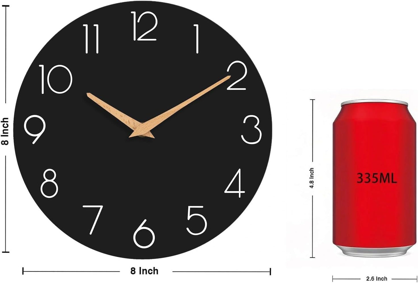 cicininc Wall Clock, Gray Silent Non-Ticking, Decorative Battery Operated Wall Clocks for Bedroom, Kitchen, Home, Office, School, Hotel (8 Inch)