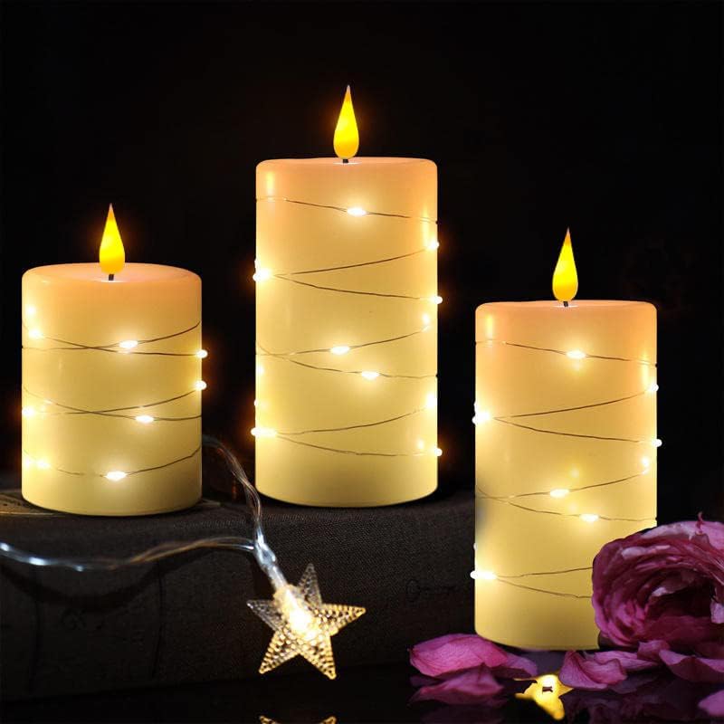 Rechargeable Flameless Glass Pillar Candles–Gifts for Women,–Set of 3, Realistic Flickering LED Light,Remote & Timer, Ideal for Living Room, Bedroom & Festival Wedding Home Party Decor