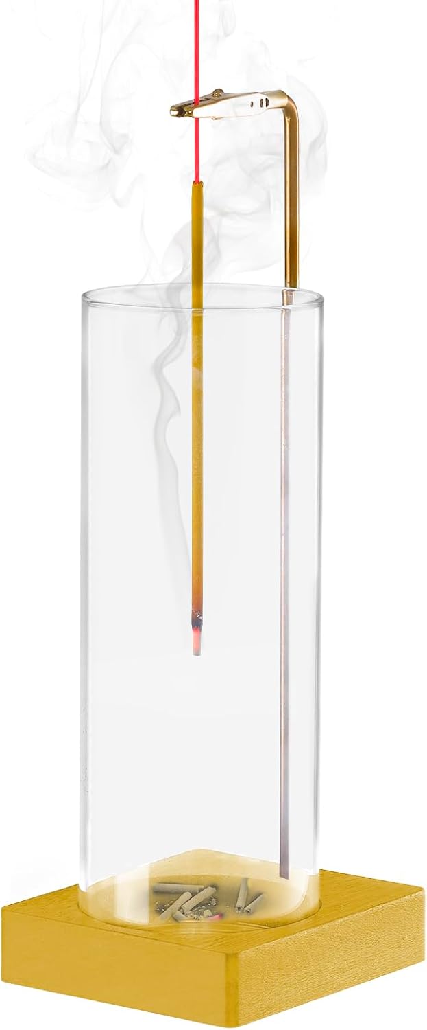 1 Pack Incense Holder for Sticks, Insence-Stick Holder Ash Catcher with Removable Glass [Anti-Ash Flying], Mess-Free Incense Burner Holder, Perfect for Meditation Yoga Relaxation, Home Decor