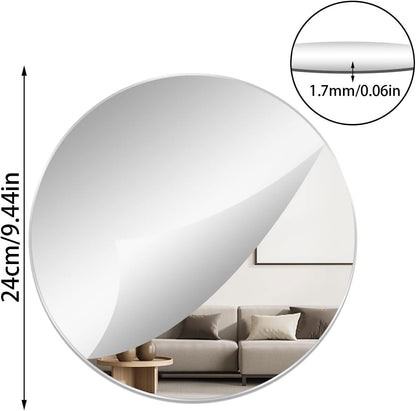 7.87" Round Wall Mirror Tile Self Adhesive Acrylic Mirror Sheet Sticker for Bathroom, Bedroom, Door, Home Decor