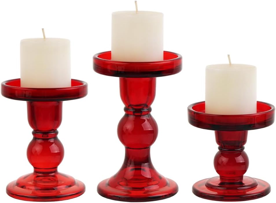 6-Piece Set of Glass Candlestick, Crystal Candlestick Holder Holder and Conical Candle, Christmas Candle Holder Decoration, Family Living Room Wedding Candle Holder (Clear 2sets)