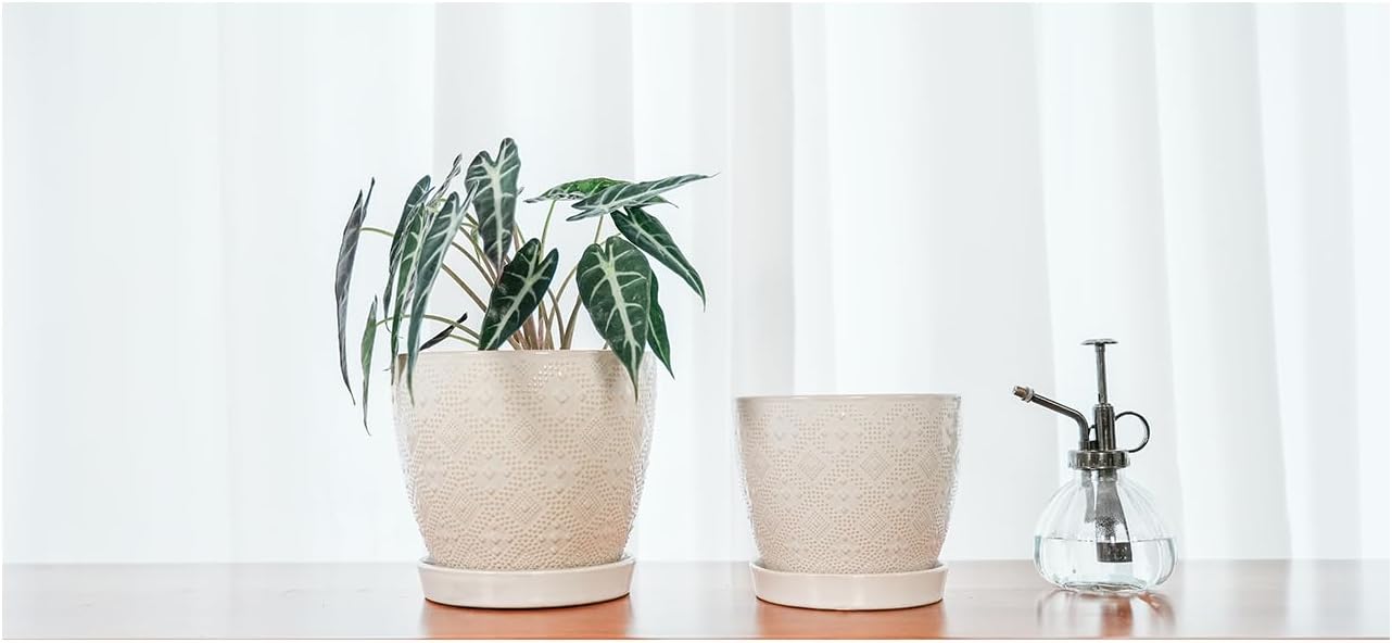 Docrin 3-Pack Ceramic Planters Set - 6.5"+5.3"+4" Dual-Tone Flower Pots with Drainage Holes, Modern Indoor Outdoor Planters for Succulents/Herbs/Large Plants, Home Office (Brownish Black & White)