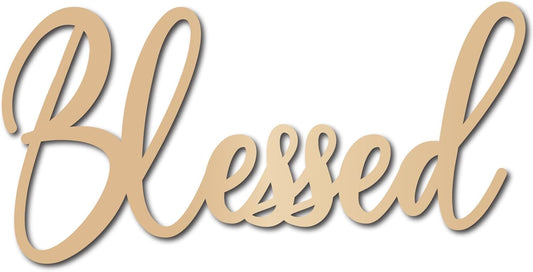 CREATCABIN Blessed Wood Sign Wall Decor Art Cutout Laser Cut Unfinished Decorative Accessories Rustic Blessed Signs for Home Door Living Room Farmhouse Porch Bedroom Decor 11.8 x 4.7 Inch