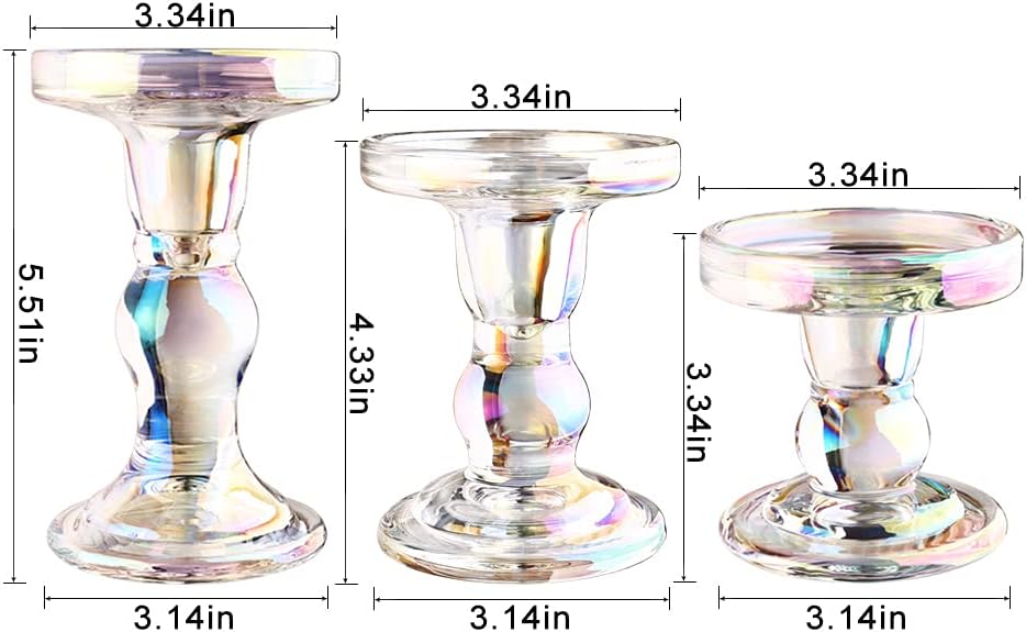 6-Piece Set of Glass Candlestick, Crystal Candlestick Holder Holder and Conical Candle, Christmas Candle Holder Decoration, Family Living Room Wedding Candle Holder (Clear 2sets)