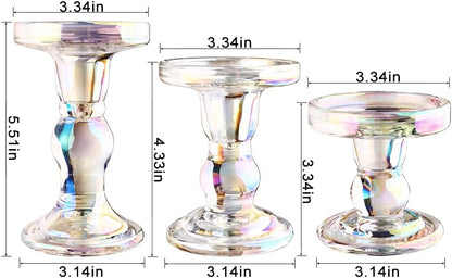 6-Piece Set of Glass Candlestick, Crystal Candlestick Holder Holder and Conical Candle, Christmas Candle Holder Decoration, Family Living Room Wedding Candle Holder (Clear 2sets)