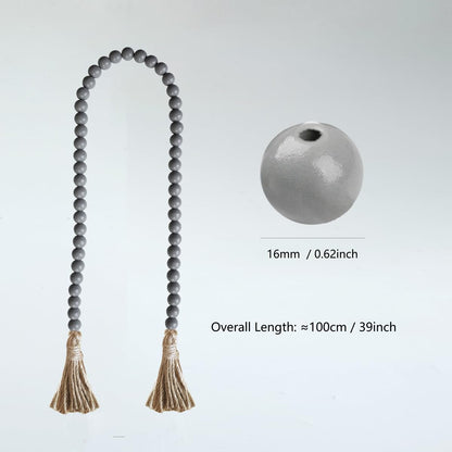 Boho Decor Wood Beads Garland Farmhouse Wall Hanging Decorations Natural Wooden Bead Tassel Decorative for Coffee Table Christmas and Prayer (Nature, 58")