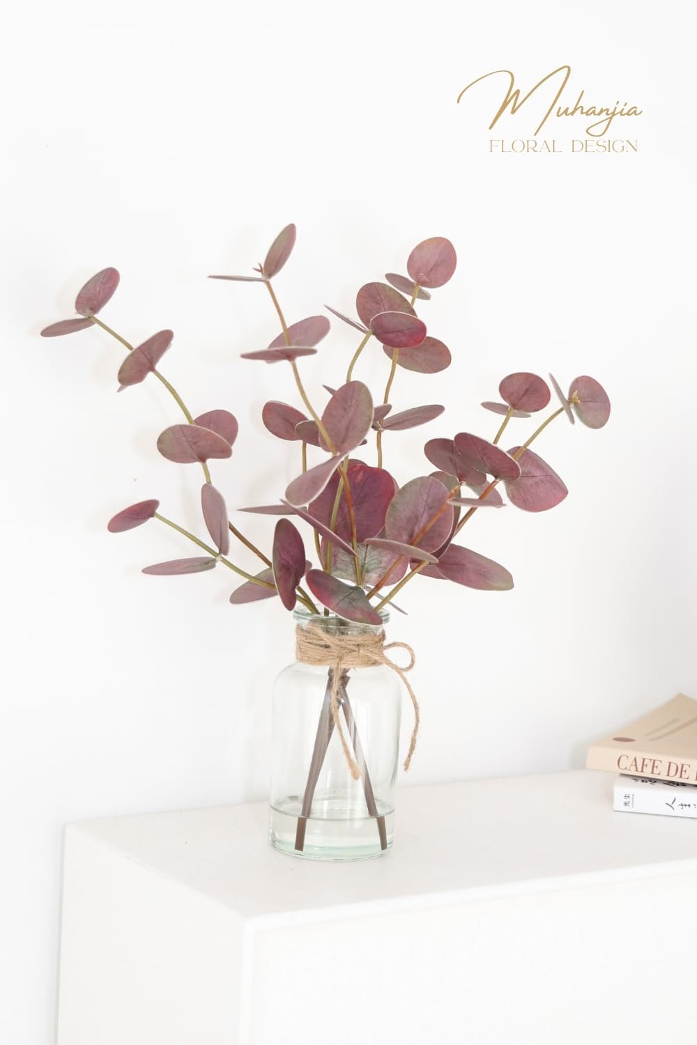 Muhanjia Artificial Eucalyptus Stems in Glass Vase with Faux Water,3Pcs Fake Plant with Double-Sided Green Leaves for Centerpiece(Double-Sided Green Eucalyptus)