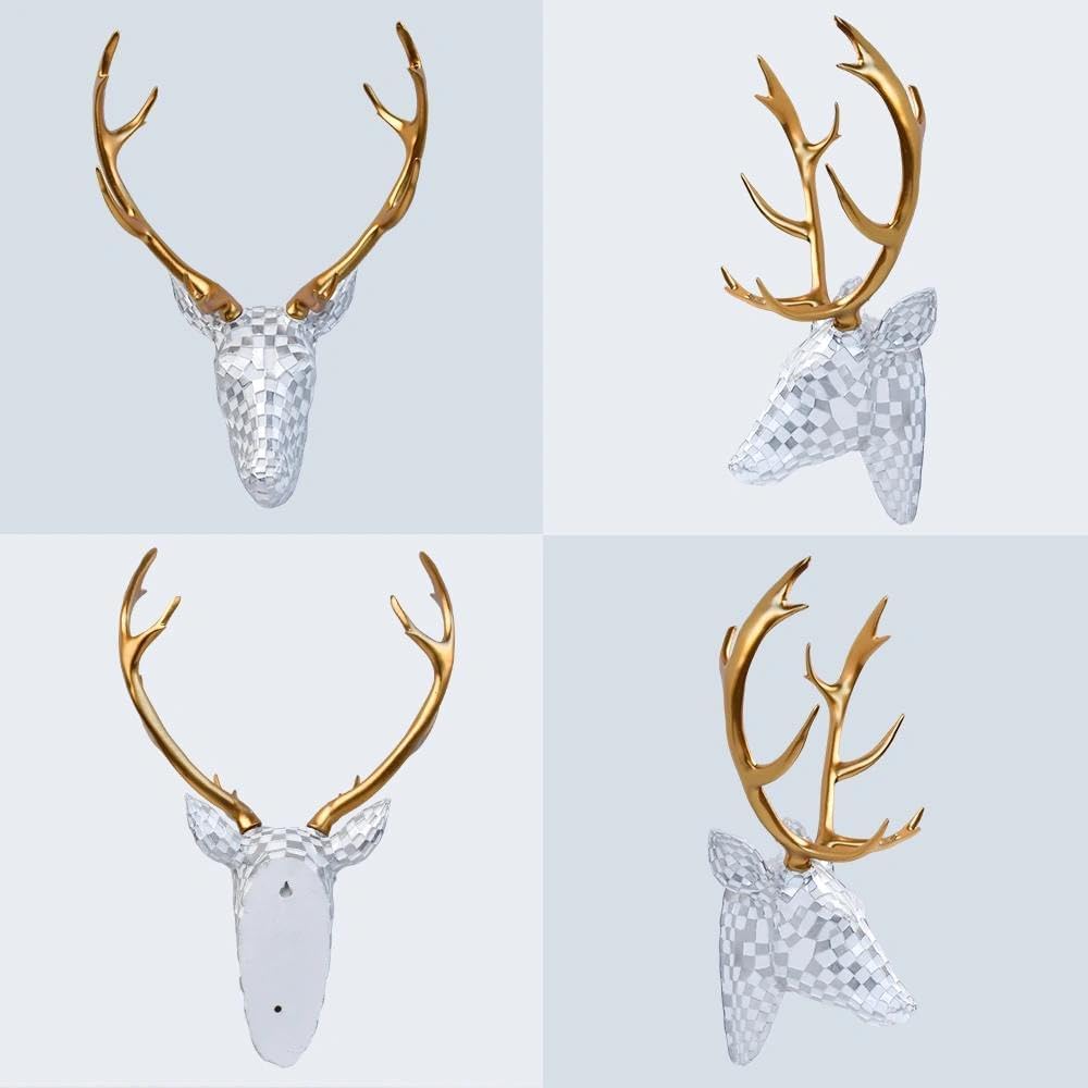 GIGICICI Mosaic Deer Head Wall Decor 15.7x8.7 Inch, Artistic Faux Resin Animal Head Wall Sculpture Hanging for Living Room Bedroom Kitchen Office, Black-White Gift