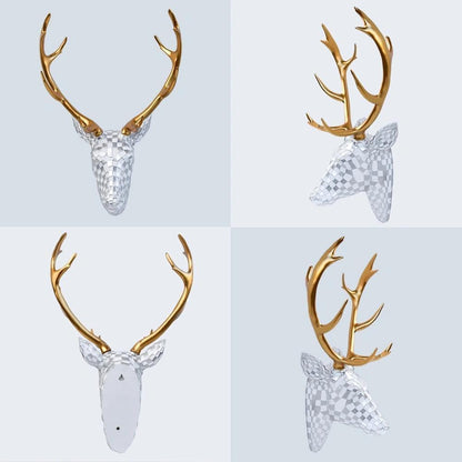 GIGICICI Mosaic Deer Head Wall Decor 15.7x8.7 Inch, Artistic Faux Resin Animal Head Wall Sculpture Hanging for Living Room Bedroom Kitchen Office, Black-White Gift