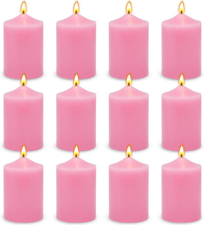 12 Pack Ivory 2x3 Inch Pillar Candles, 22 Hours Unscented Column Candles, Dripless Smokeless Unscented Candles for Home Weddings Restaurant Spa Church and Emergency