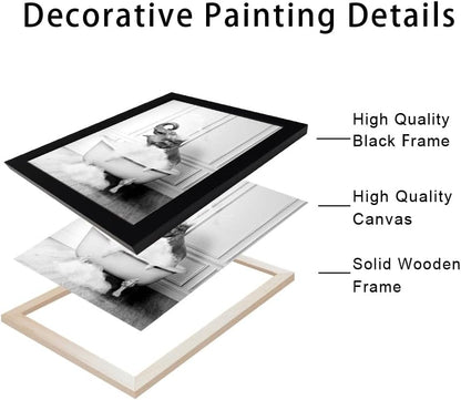 Bathroom Picture Wall Decor, Framed Black and White Bathroom Wall Art, Toilet Paper in Little Funny Raccoon's Hand Animal Canvas Print Painting