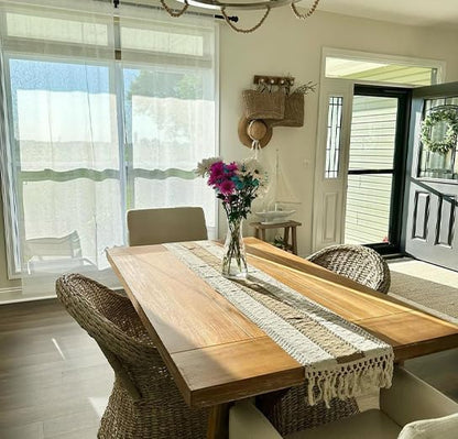 FEXIA Boho Table Runner for Thanksgiving Fall Christmas Home Decor with Tassels 72 Inches Long Pottery barn Furniture Farmhouse Rustic Macrame Burlap Table Decoration for Living Room (12x72 Inches)